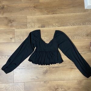 Forever 21 Black Flowy Peasant Top/Blouse